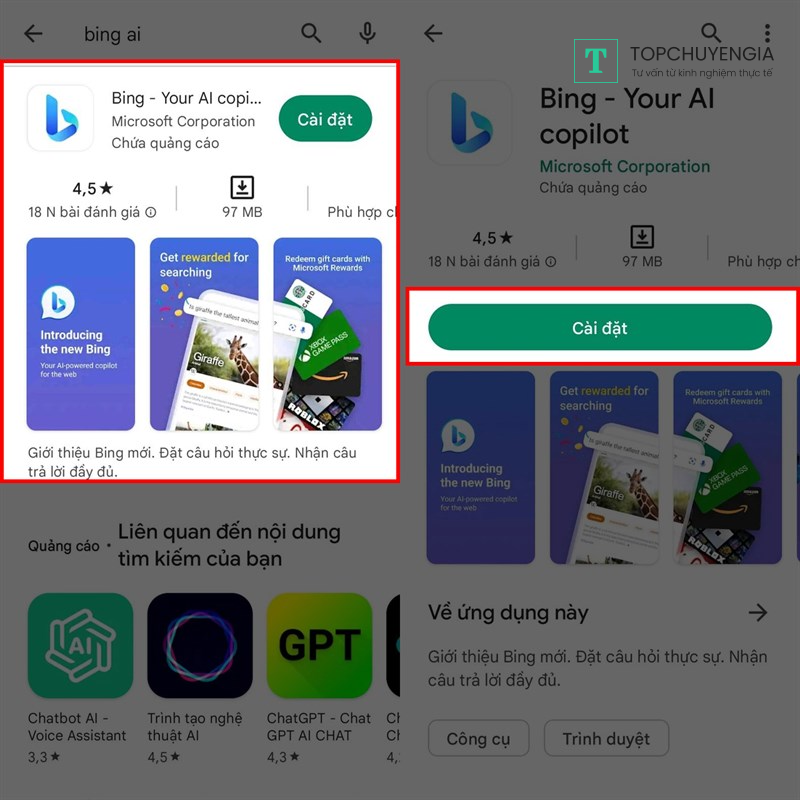 cách xem lịch sử duyệt web Bing AI trên Android