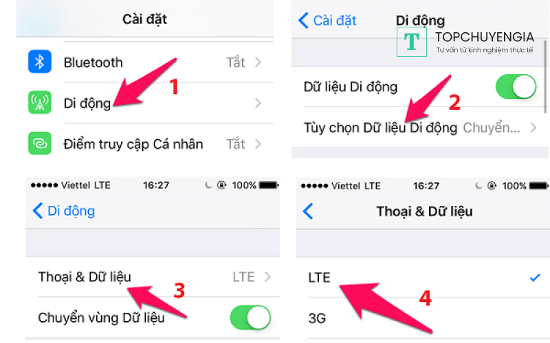 Cách đổi mạng 3G sang 4G trên thiết bị IOS (Iphone)