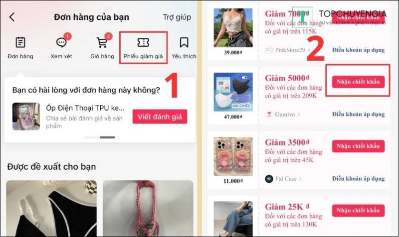 Lấy mã giảm giá TikTok Shop ở mục phiếu giảm giá