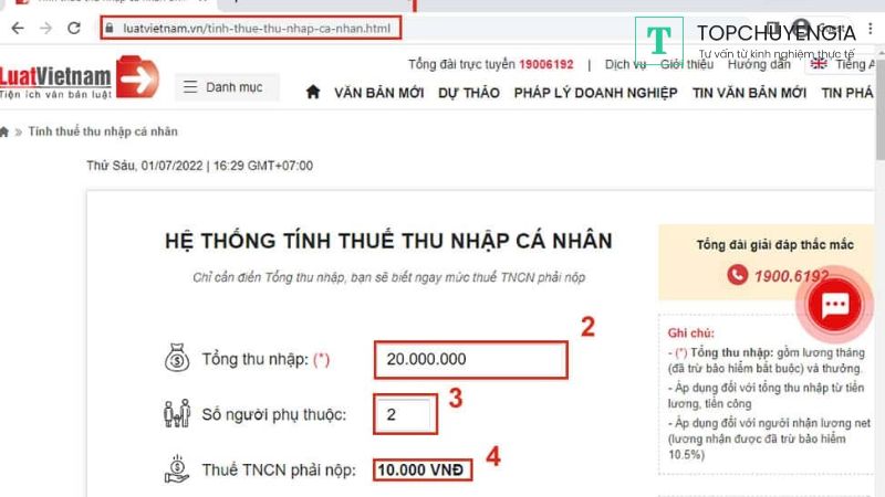 Cách tính thuế TNCN online tại trang web Luật Việt Nam