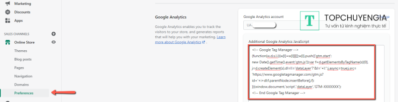 cài đặt google analytics 4 trên shopify