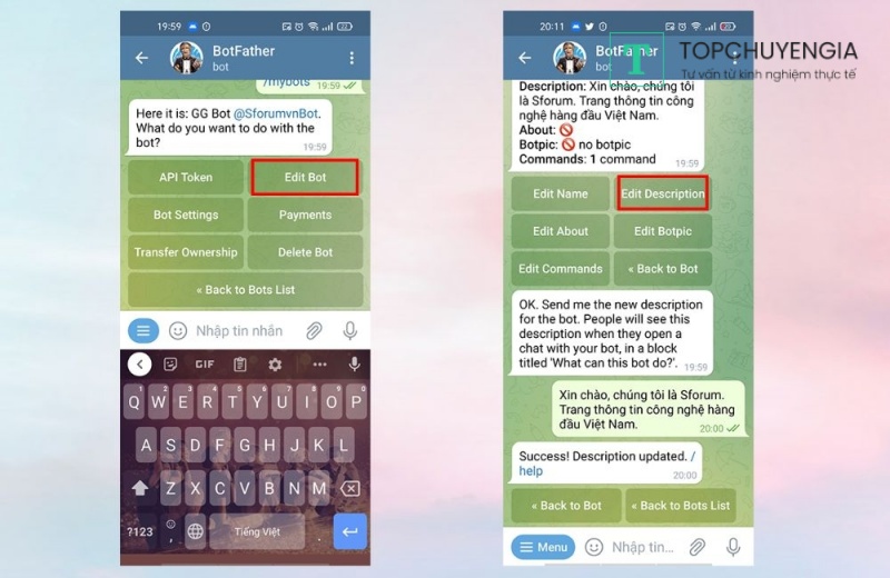 Cách tạo đoạn mô tả cho chatbot Telegram