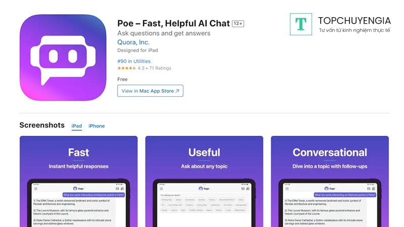 Chatbot trên điện thoại Poe