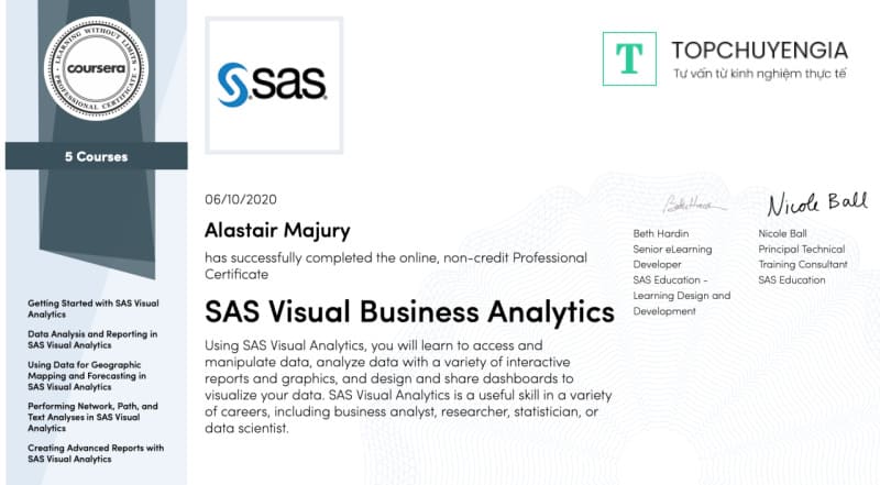 SAS Statistical Business Analyst Professional Certificate