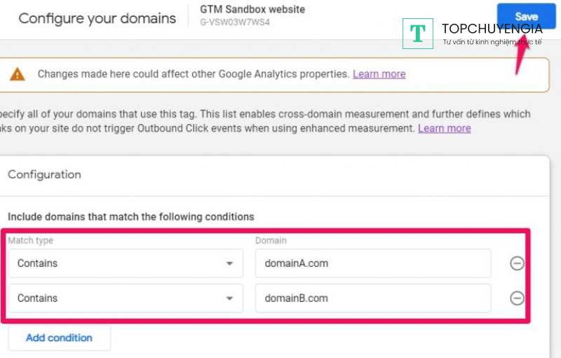 cross domain tracking trong google analytics 4
