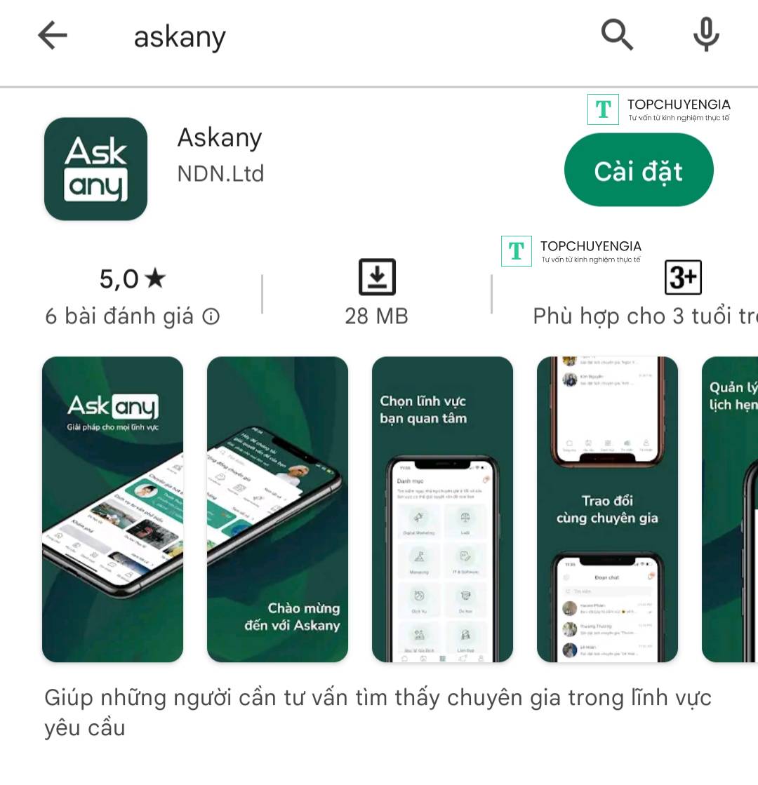 Nhập vào ô tìm kiếm "Askany" để tải ứng dụng