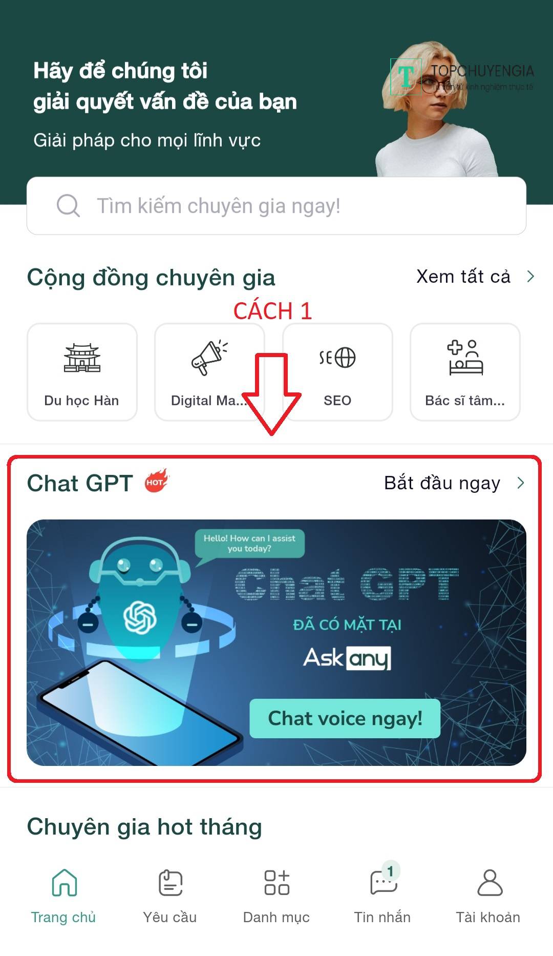 Chọn vào ChatGPT trên ứng dụng để sử dụng