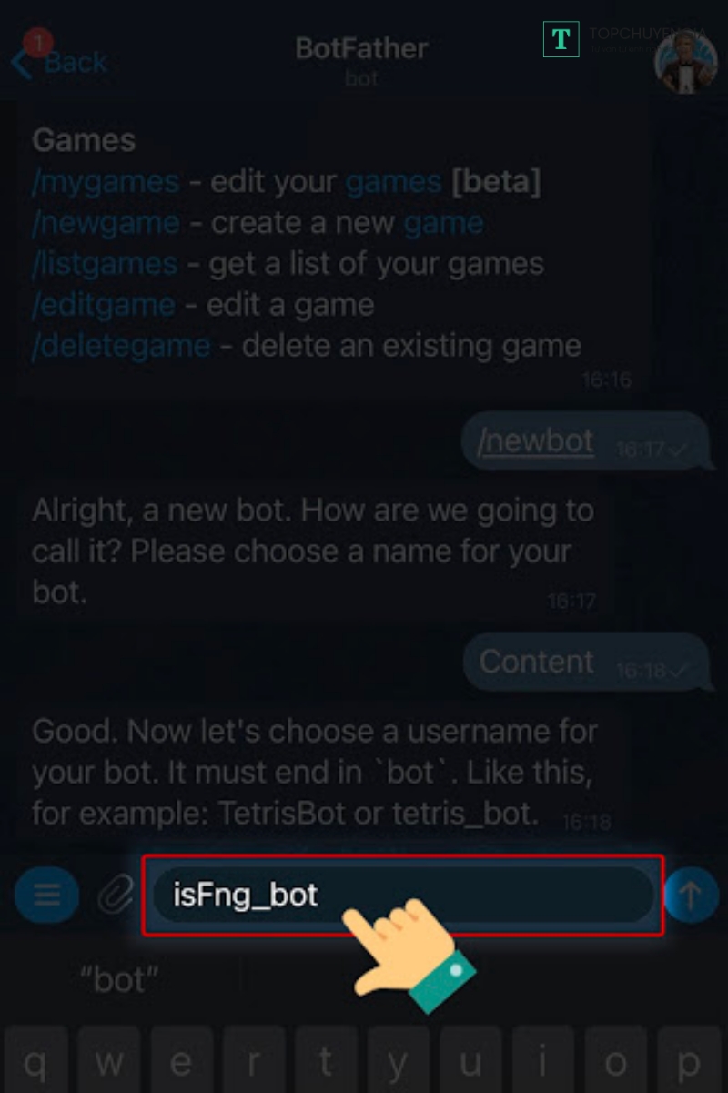 Nhập tên người dùng cho Bot Telegram