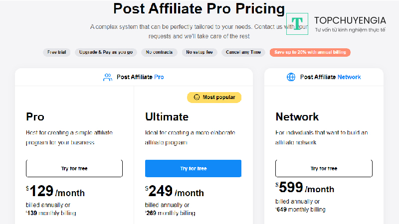 Chi phí Post Affiliate Pro