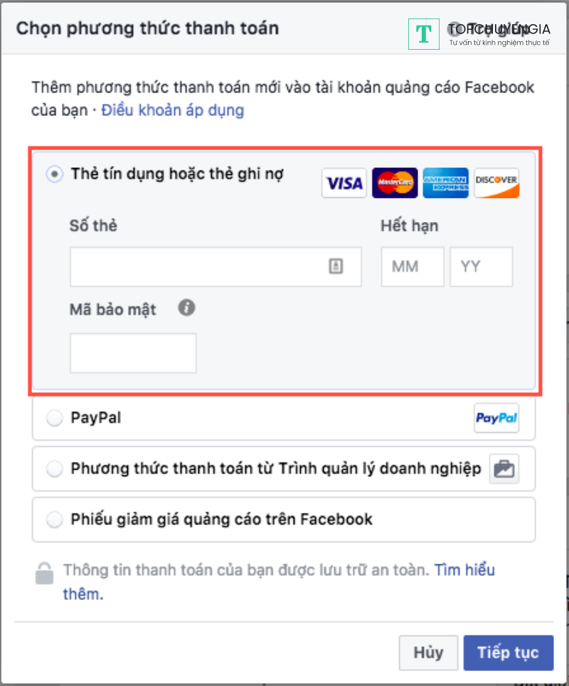 thanh toán quảng cáo Facebook bằng thẻ Mastercard