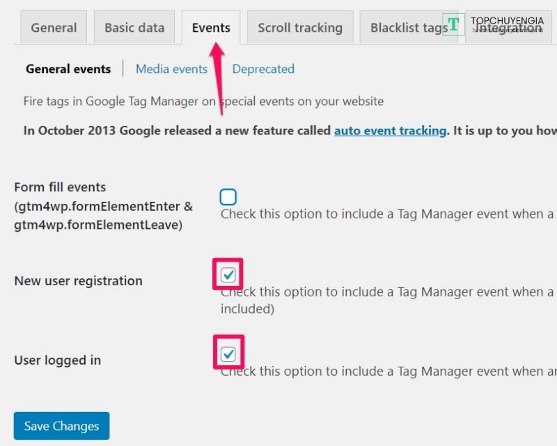 track login và signup với google tag manager