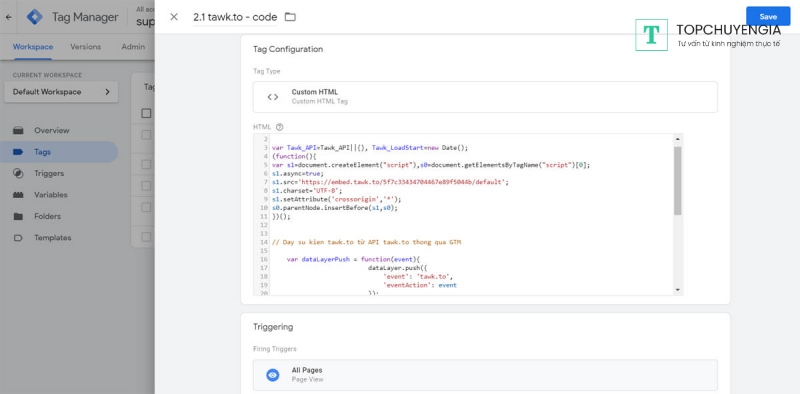 tracking sự kiện chat tawk.to bằng Google Tag Manager