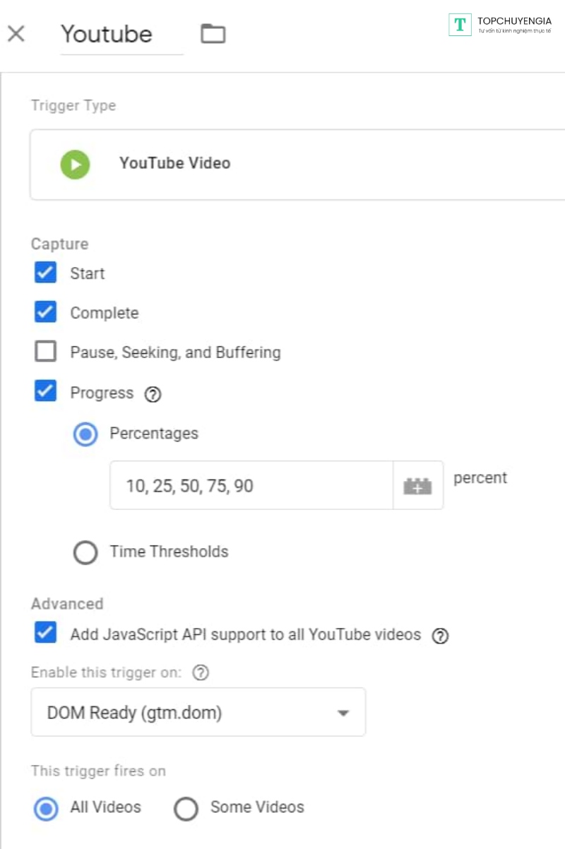 tracking video youtube bằng google tag manager