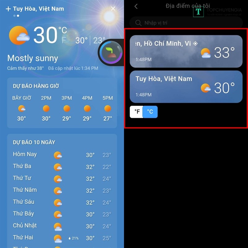 Cách xem thời tiết nhiều nơi cùng lúc trên Bing AI Android