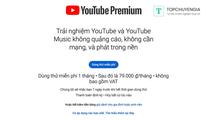 Youtube Premium hỗ trợ đăng ký chính chủ tại Việt Nam